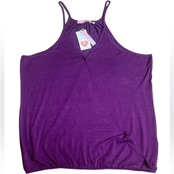Crossover Flowy V-neck Elastic Bottom Hem Tank Top Cami Purple 3X - Picture 1 of 3